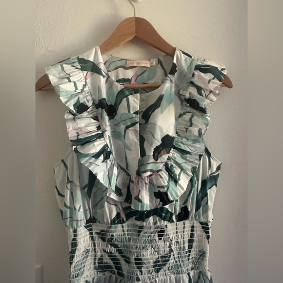 Tory Burch Floral Smoked Printed Dress Ivory Desert Sz M - Picture 7 of 7